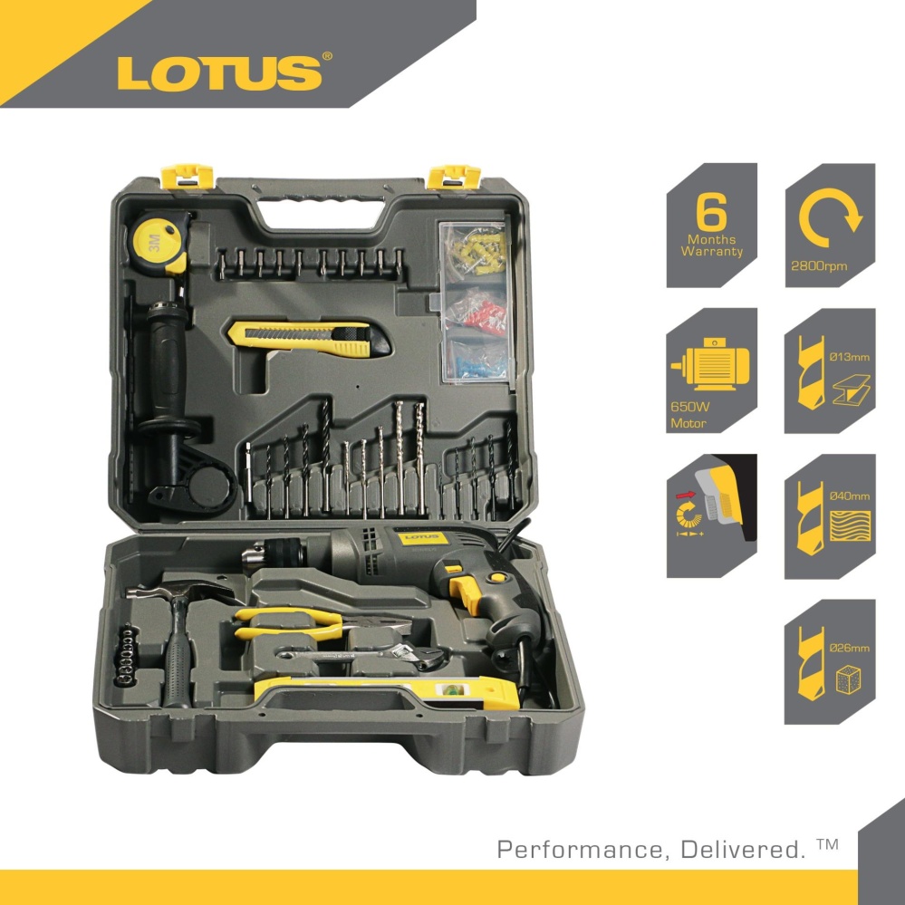 Lotus LID13REPK Impact Drill 13mm + 45 pcs. Tool Kit
